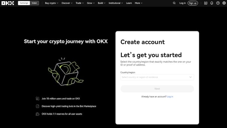 OKX kryptobörs hemsida