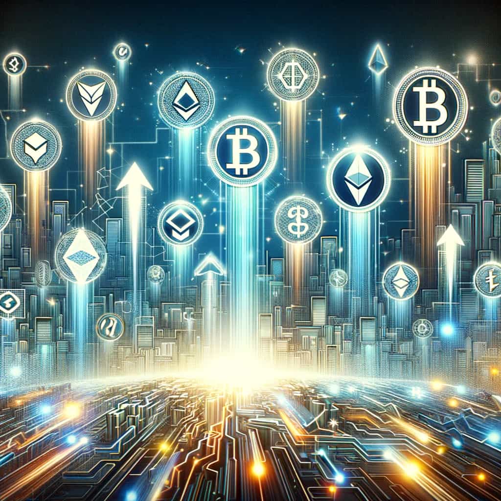 crypto logos floating up
