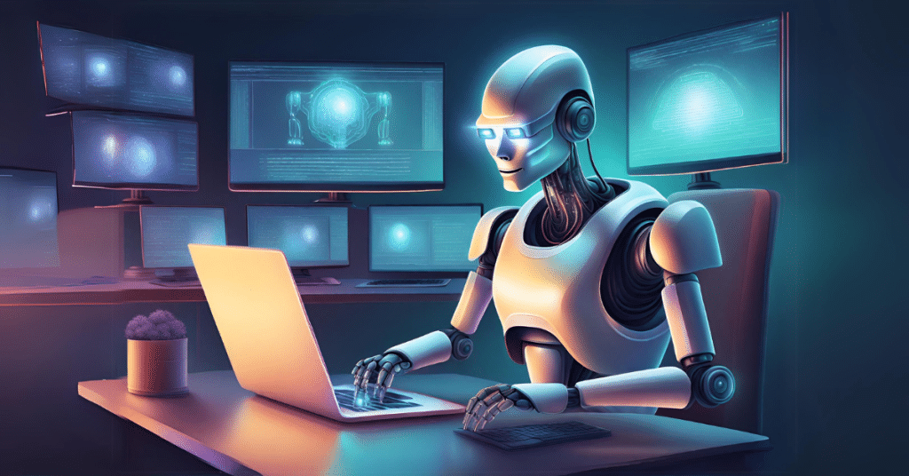 Immediate Coraldex robot arbeider på datamaskin