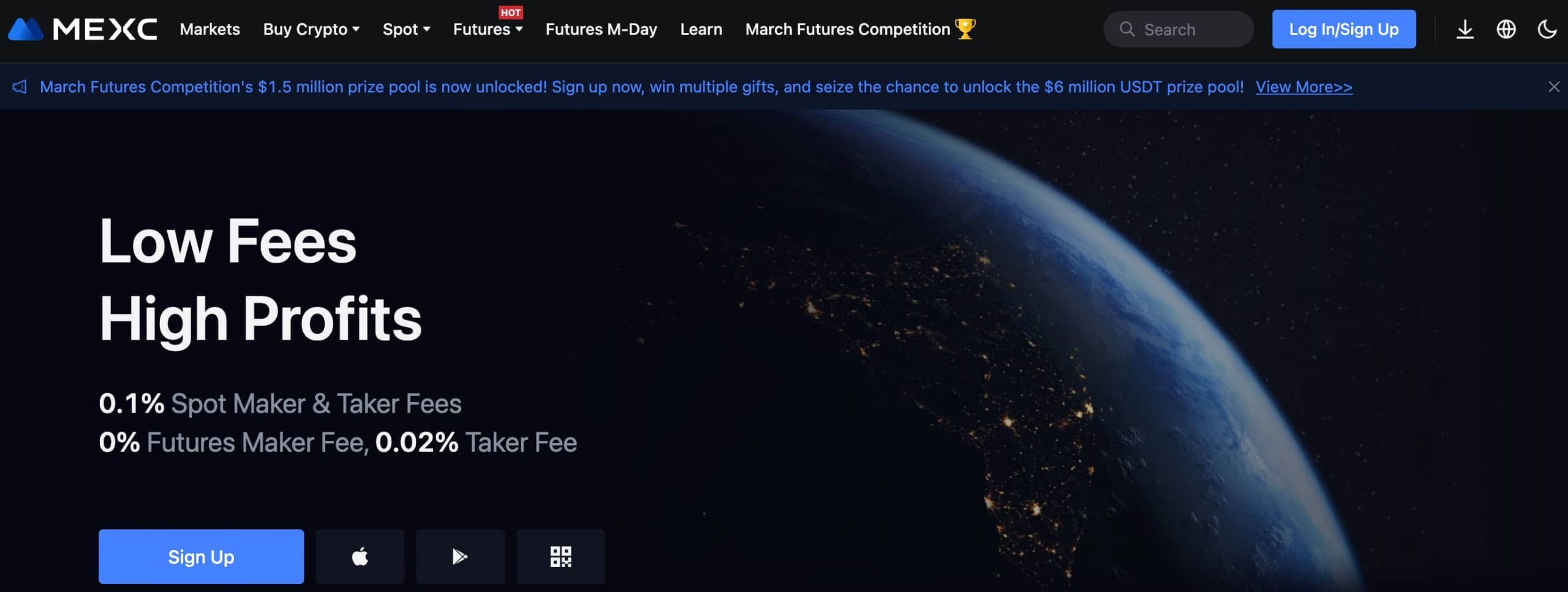MEXC crypto exchange landing page