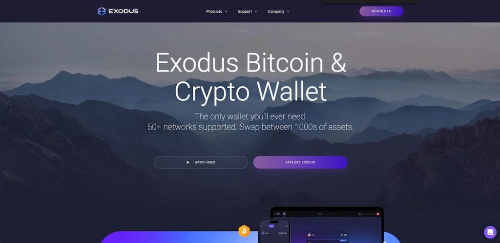 Exodus Wallet Norge anmeldelse nettside for nedlastning og produkter.
