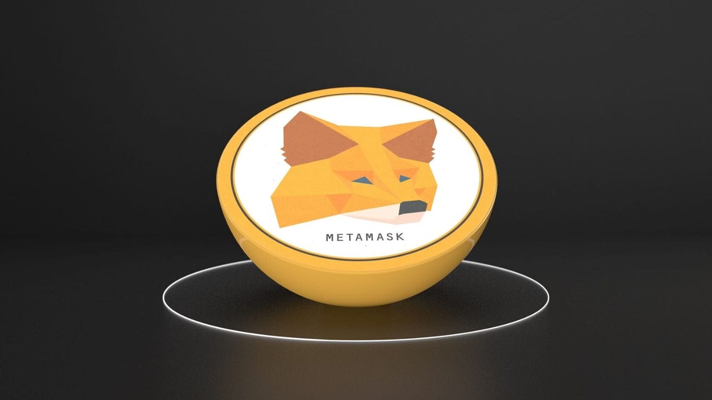 Revolut Ramp -kuvituskuva, jossa metamask-logo puolikkaassa pallossa.