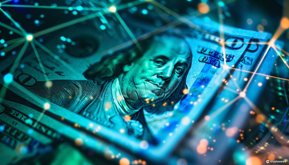 Tokenisoidut rahastot -kuvituskuvassa dollariseteli ja tietoverkkoa.