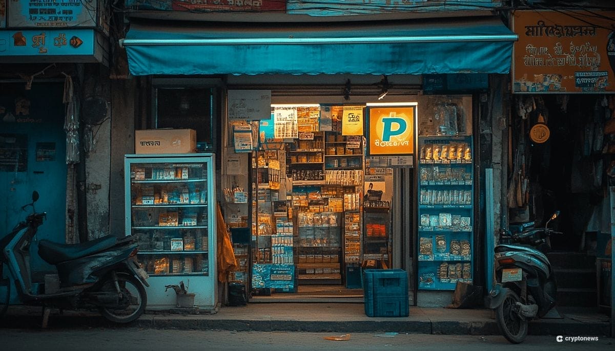 Intia kuvituskuvassa pieni minimarket. 