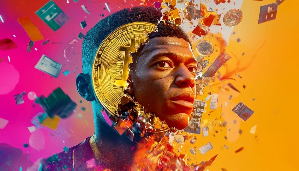 Kylian Mbappe värikkäässä taustassa.
