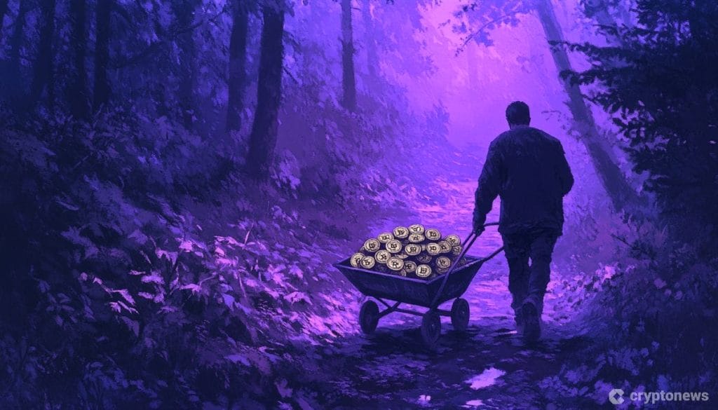 Nicolas Maduro ja Venezuela kuvituskuvassa kottikärryllinen kryptovaluuttaa.