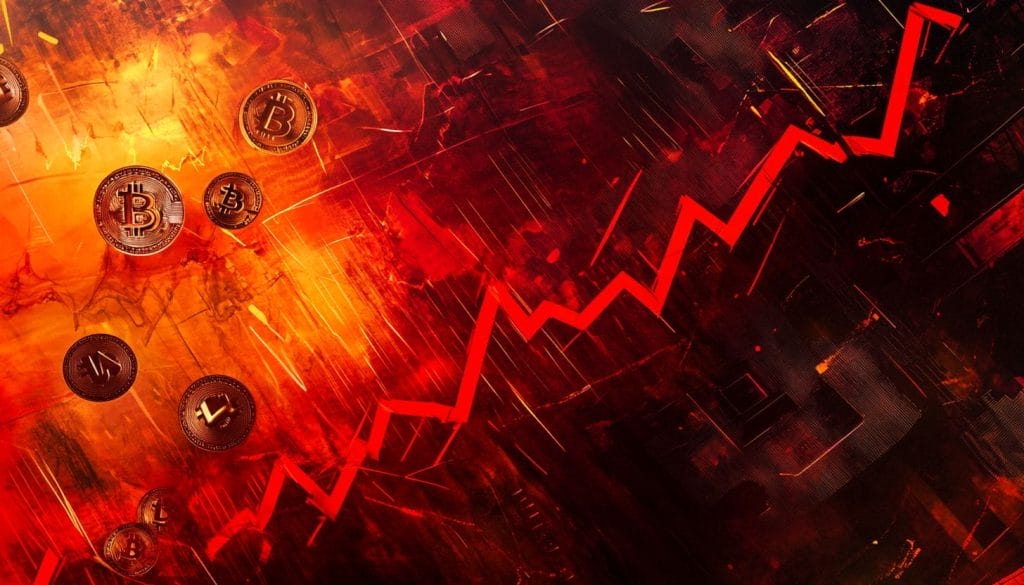 Bitcoin hinta kuviruskuvassa pörssikäyrä ja laavaa.