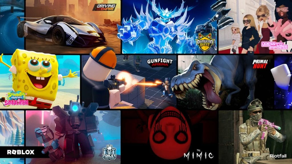 Roblox pelitarjontaa pienissä kuvissa.