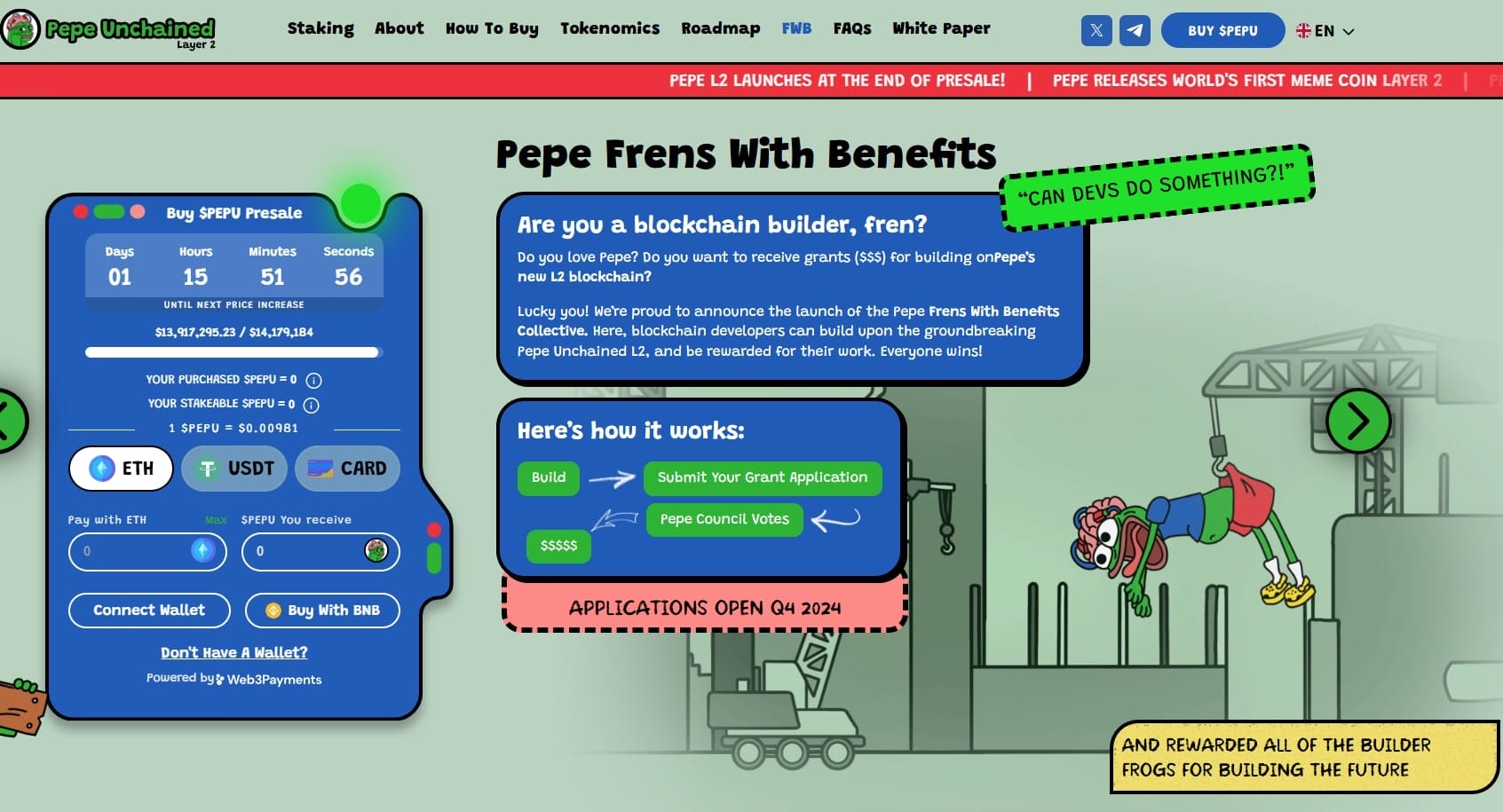 pepe unchained julkaisi ekosysteemin kehitysrahaston