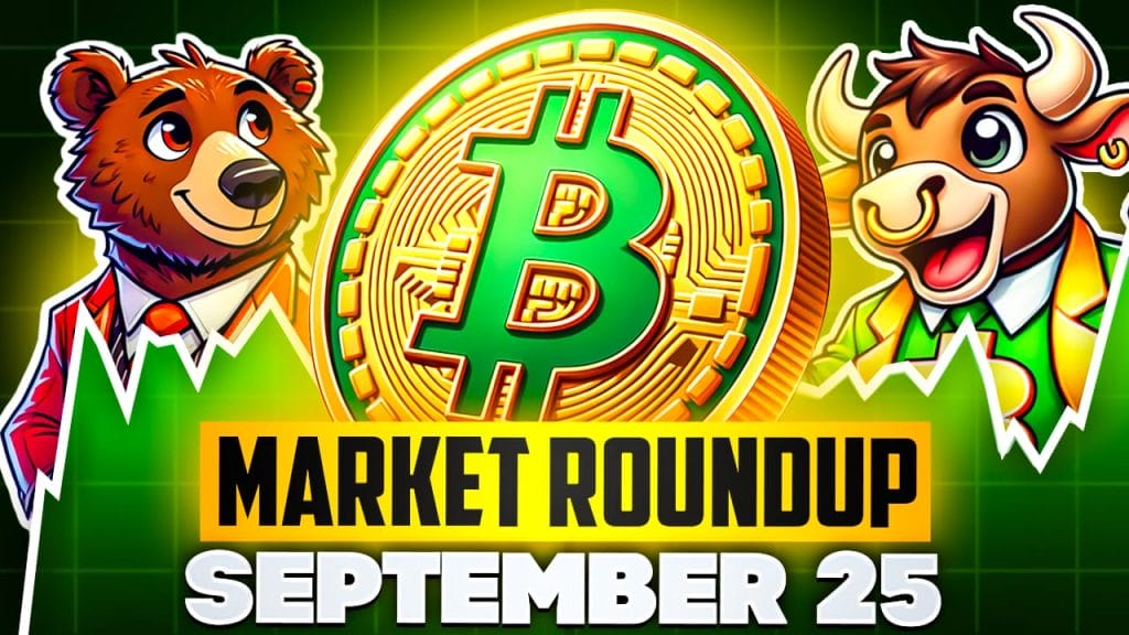 Bitcoin hintaennuste 25.9.2024. Kuvassa karhu, bitcoin logo ja härkä.
