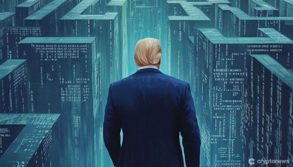 Donald Trump takaapäin piirrettynä.