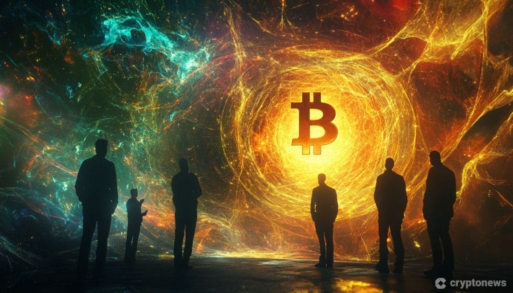 Kryptovaluutta kuvituskuvassa bitcoin logo futuristisella seinällä.