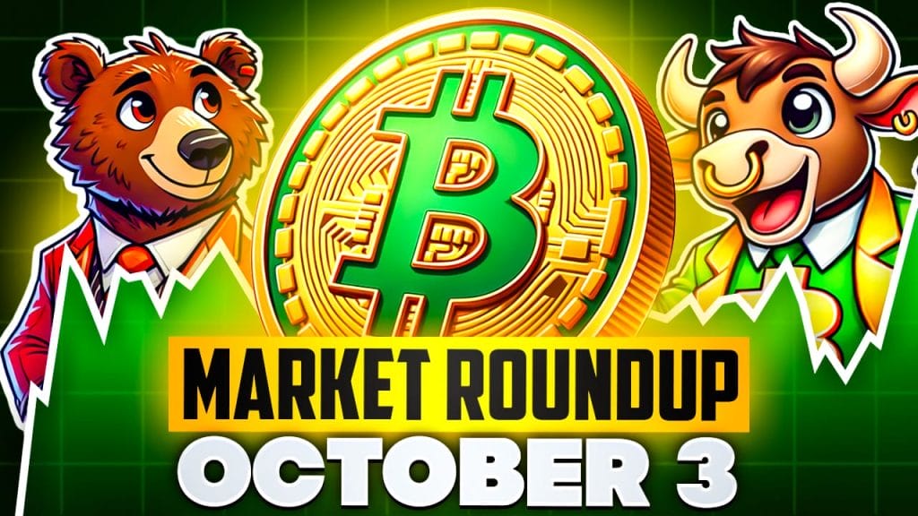 Bitcoin hintaennuste 3.10.2024. Kuvassa karhu, bitcoin logo ja härkä.