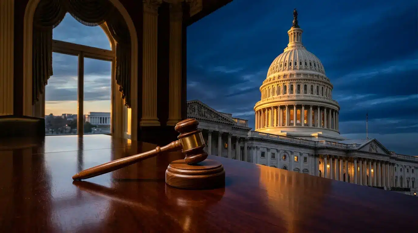 US Capitol building with committee gavel symbolizing crucial crypto regulation vote