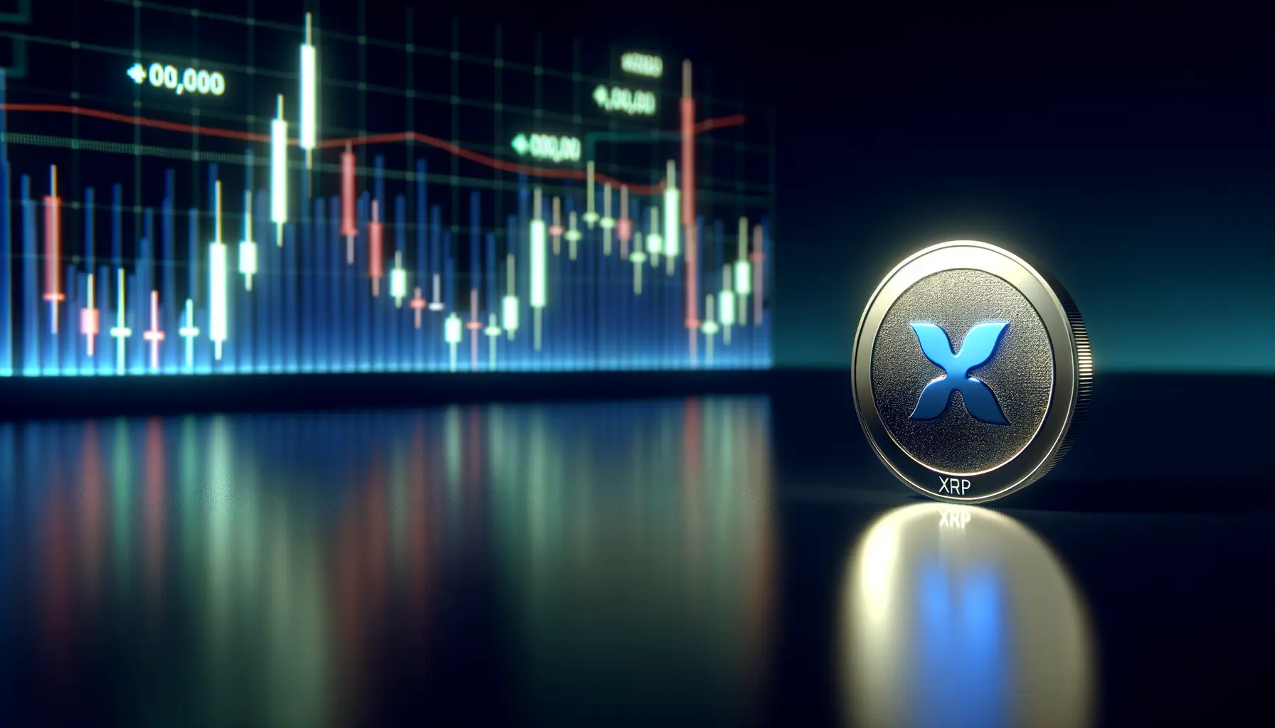 XRP coin with digital price chart showing resistance level and market pressure