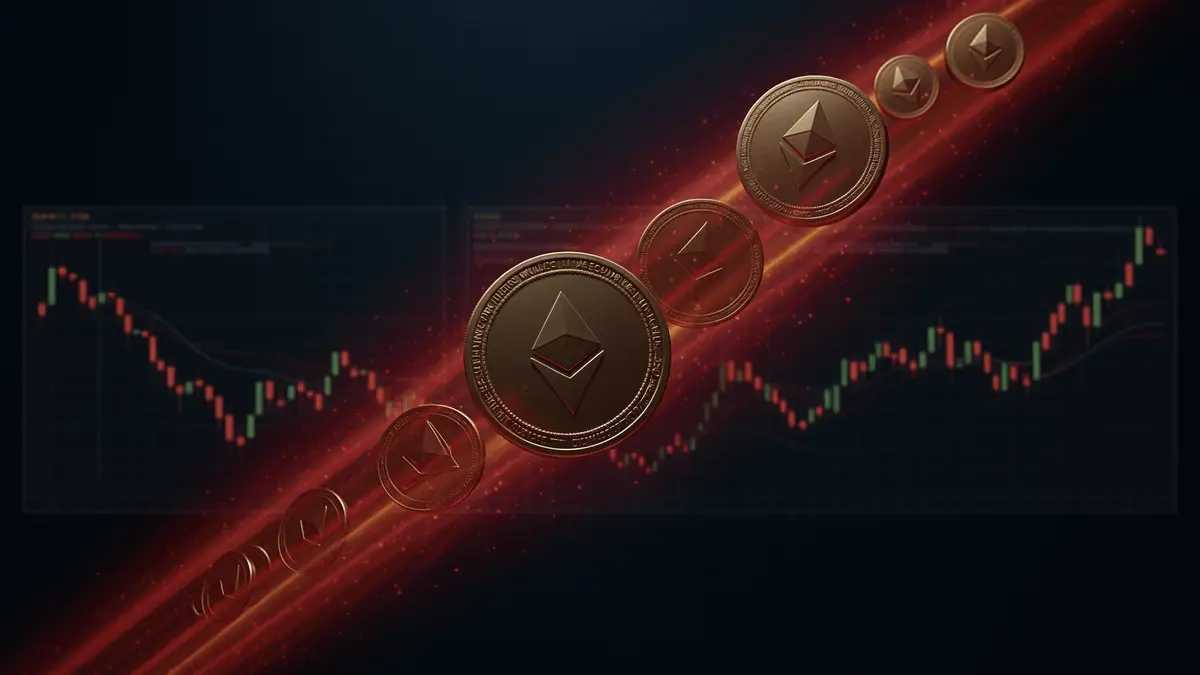 Altcoin tokens falling through digital void with red downward trend visualization