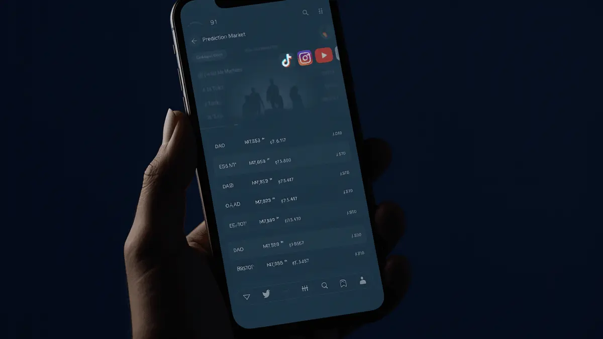 Smartphone displaying fake prediction market interface revealing deceptive marketing practices