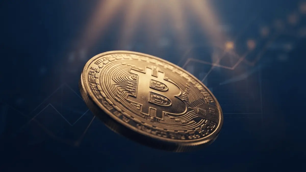 Bitcoin coin with upward geometric patterns suggesting institutional price target confidence