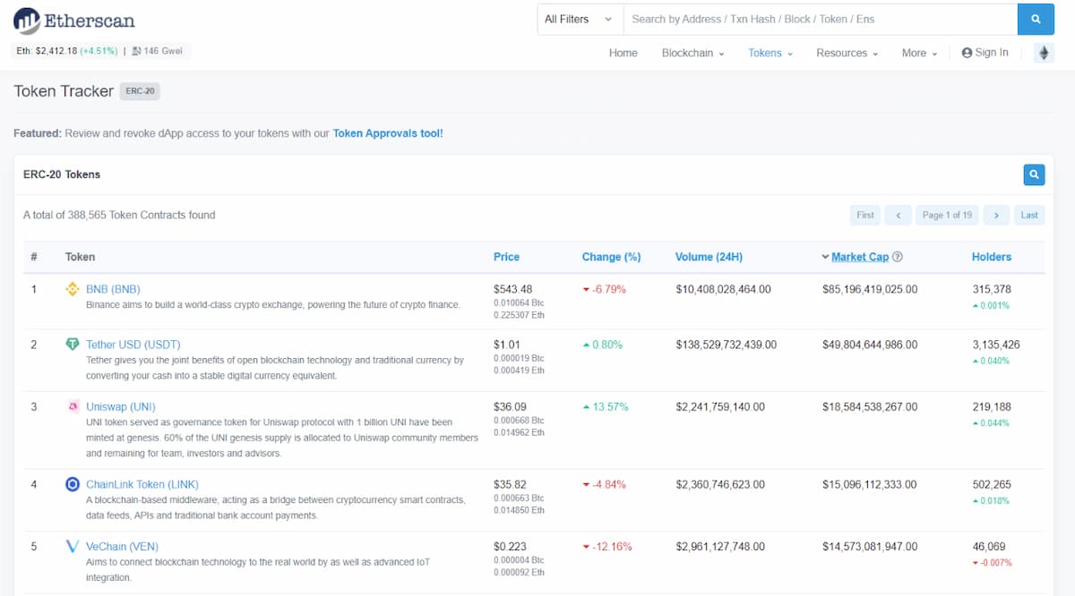 Địa chỉ hợp đồng mã thông báo- Etherscan