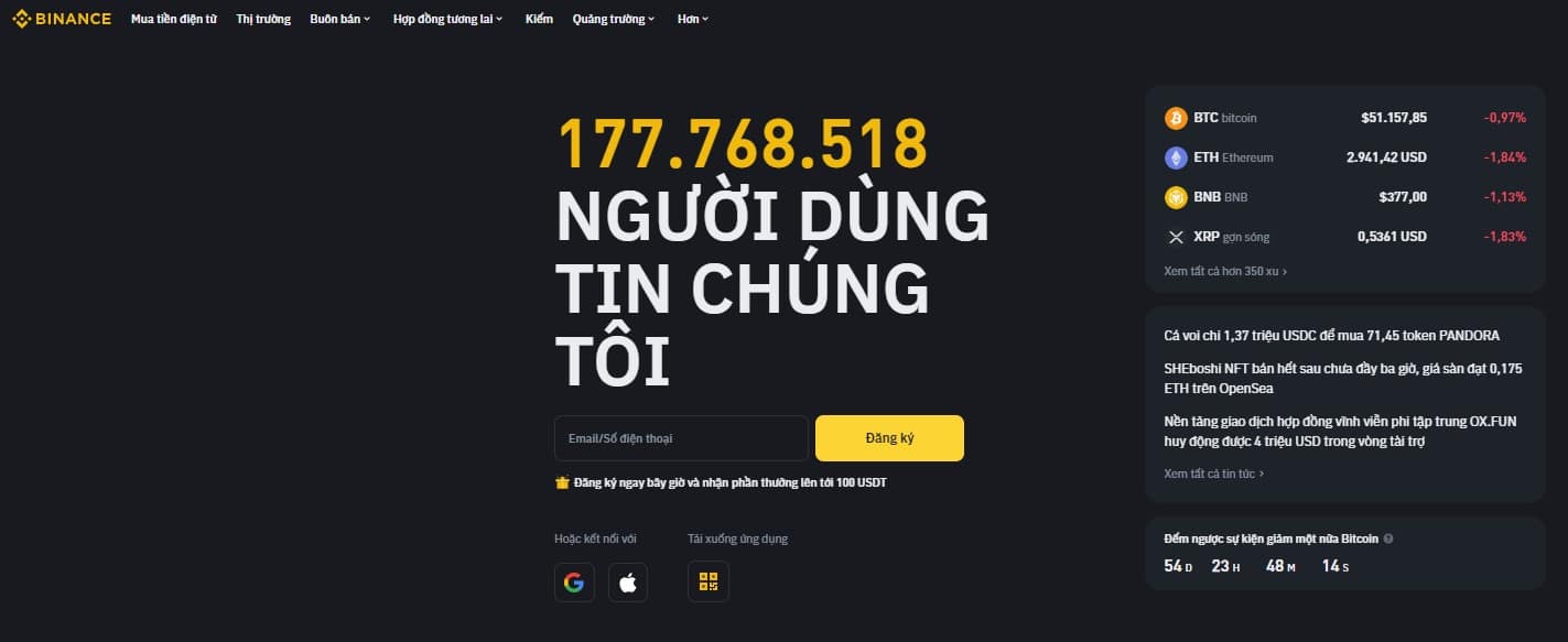 Trang web Binance