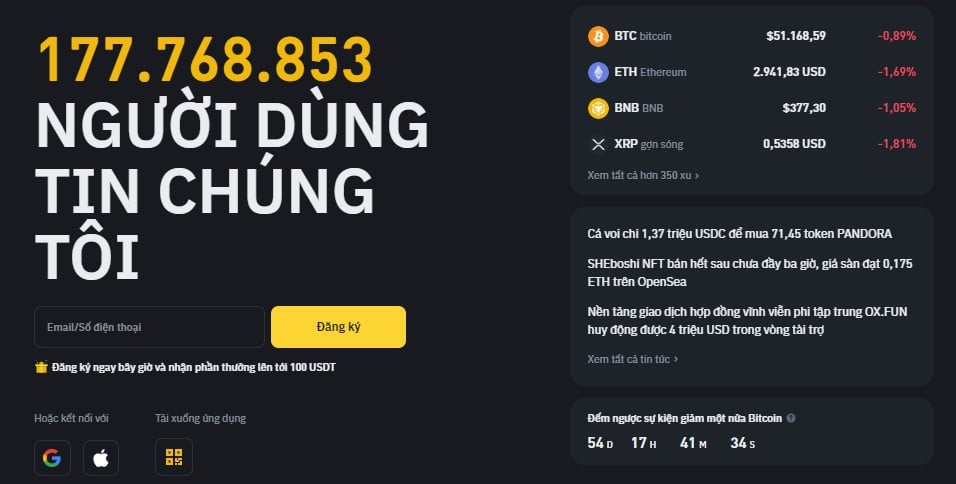 Trang chủ nền tảng Binance