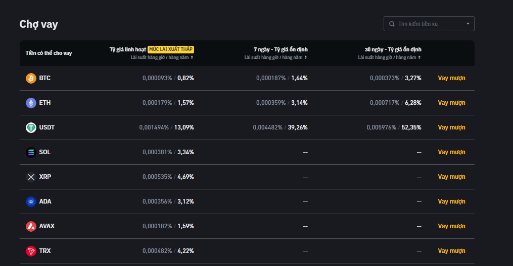 Các khoản vay tiền điện tử thông qua Binance