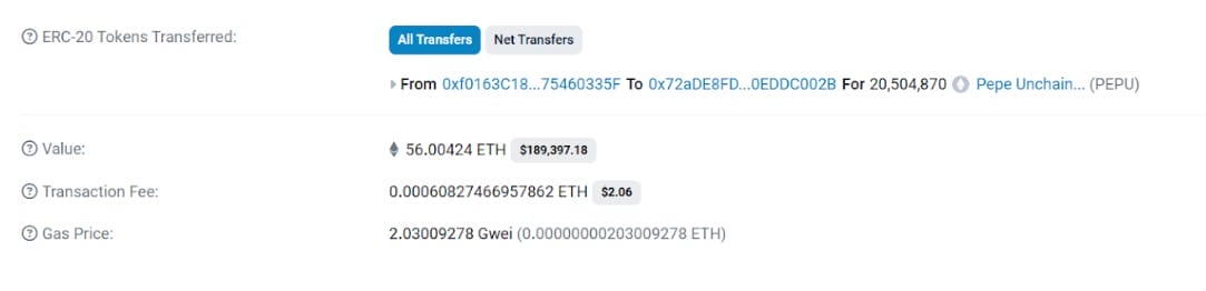 Cá voi mua 200.000 USD giá trị token PEPU
