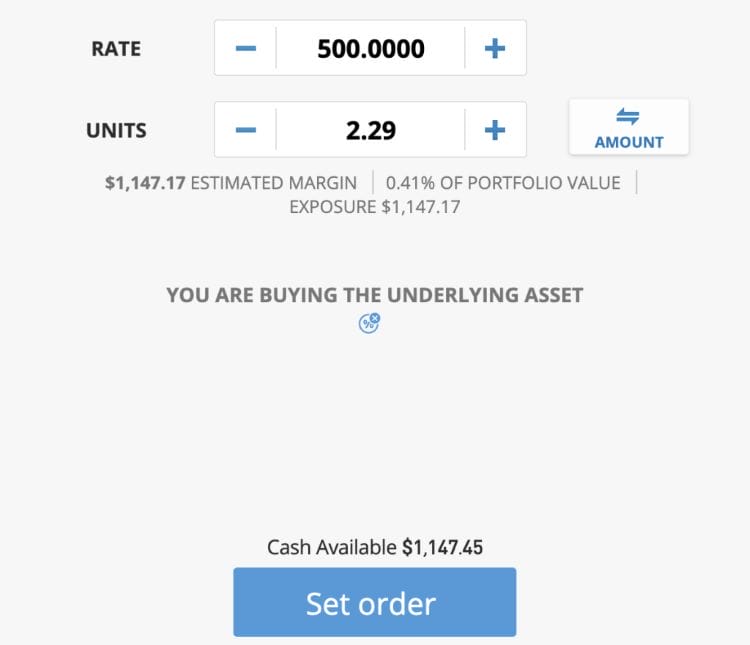 đặt lệnh eToro