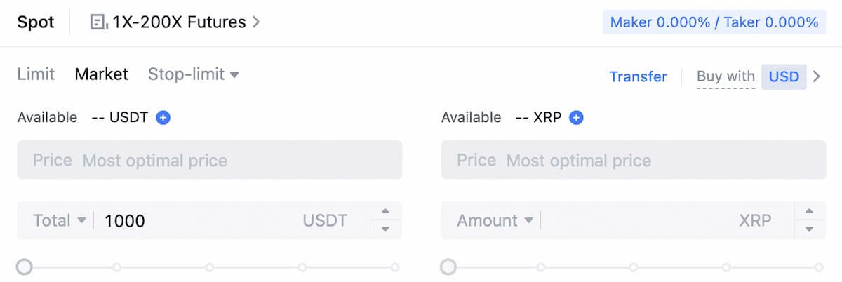 Đặt lệnh mua XRP