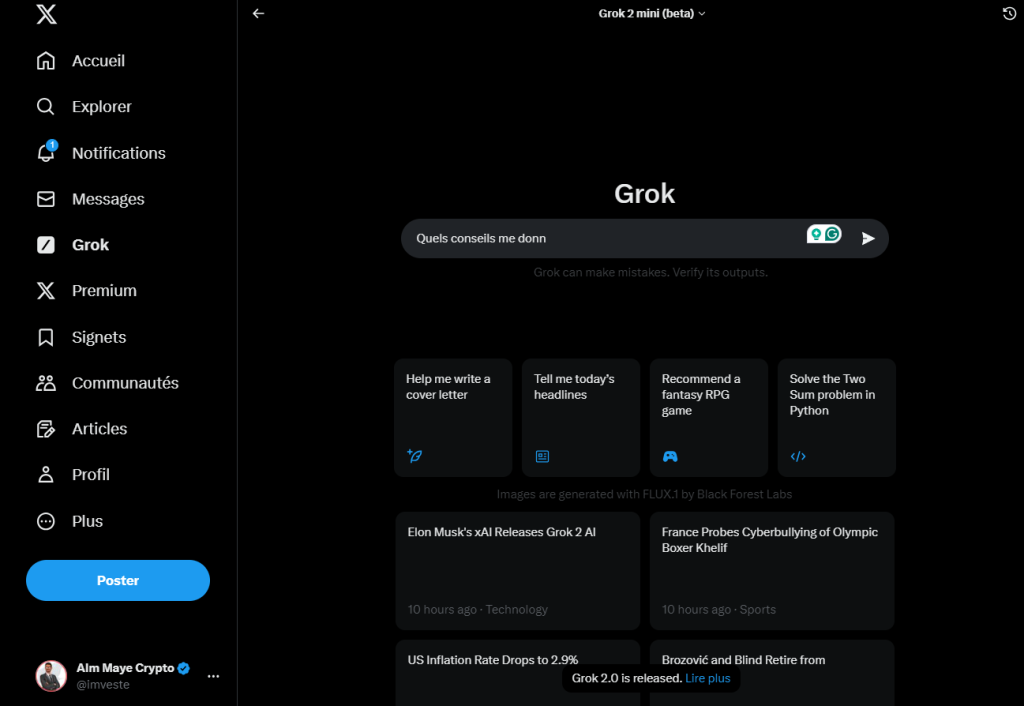Interface de Grok 2