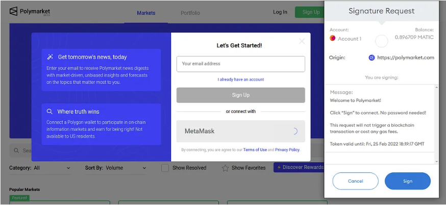 connecter un wallet sur Polymarket