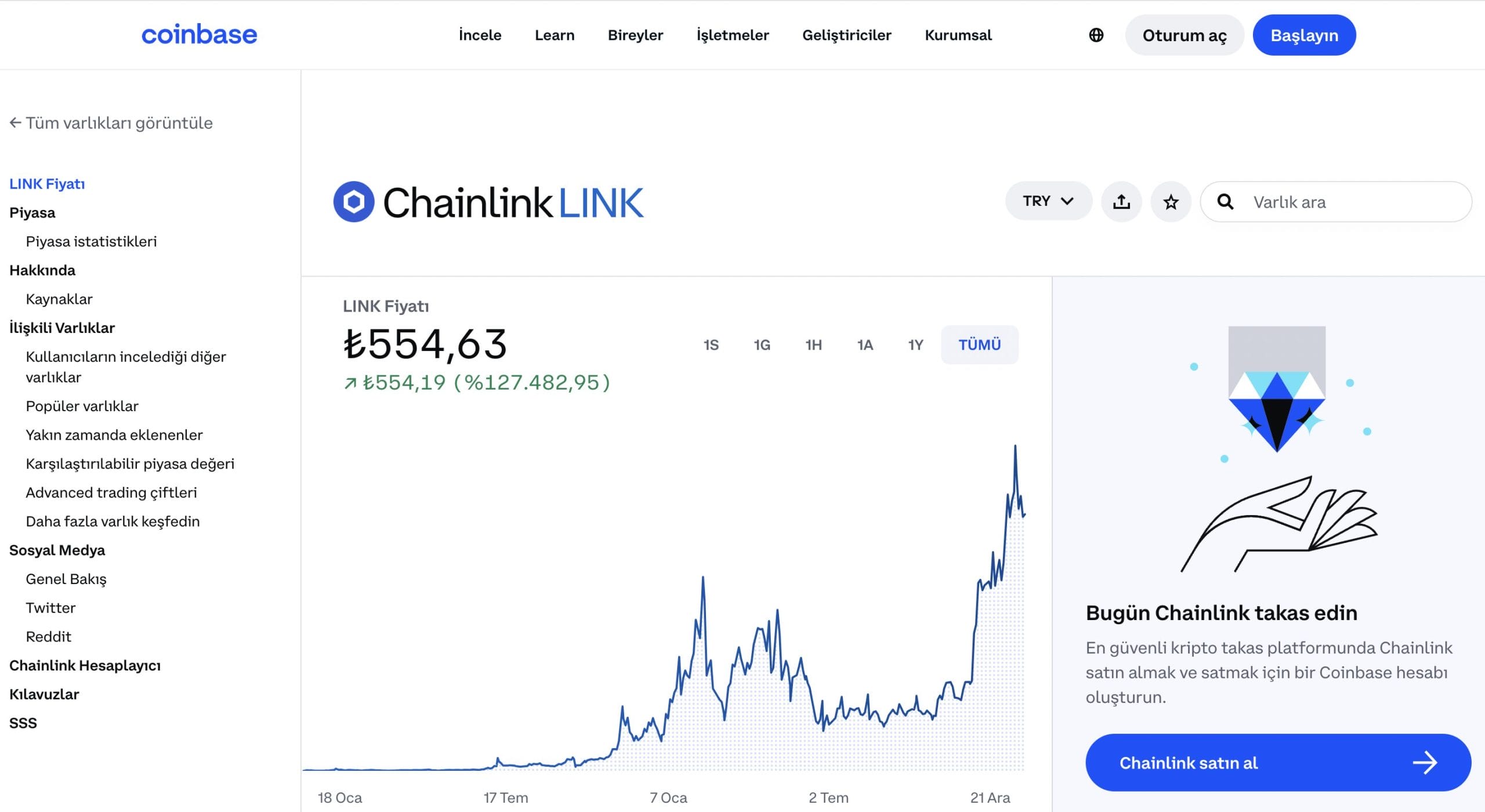 coinbase ile chainlink satın alma