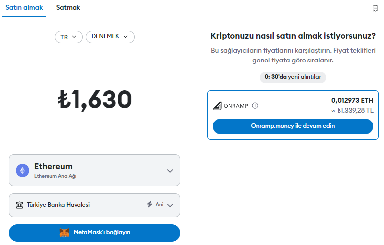 Token satın alma işlemi