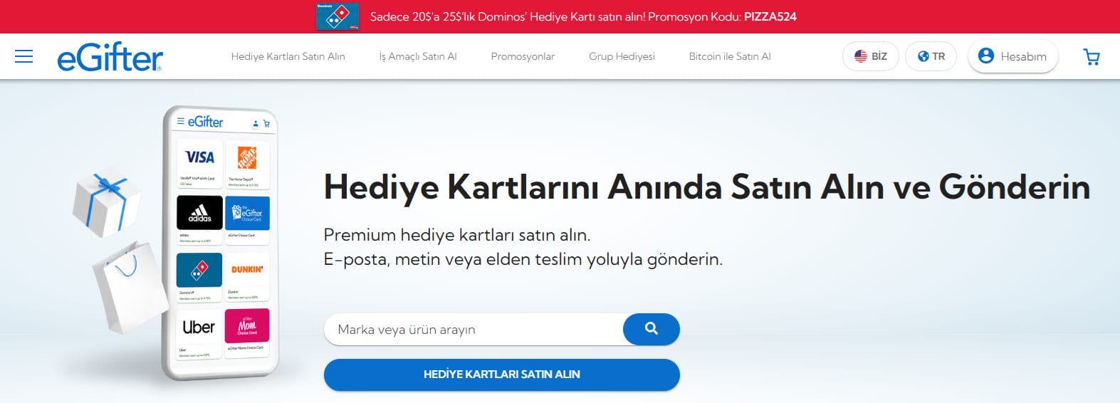 eGifter platformunda ETH ile hediye kartı 