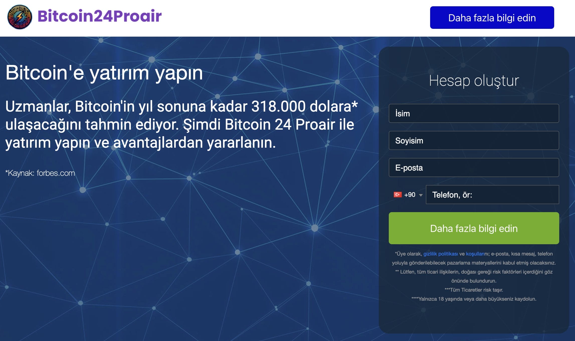 Bitcoin 24 Proair incelemesi - website