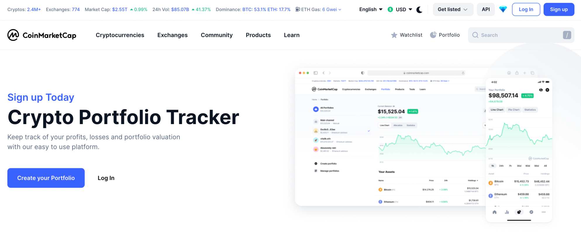 En iyi kripto portf&ouml;y takip platformları coinmarketcap