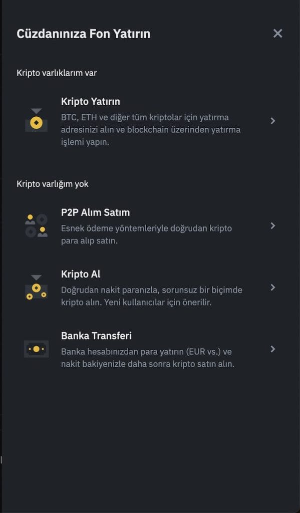 Binance cüzdanınıza fon yatırın