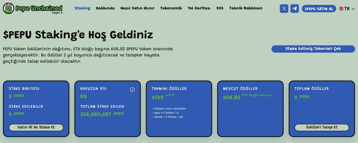 Pepe Unchained&rsquo;de staking hala 483% APY ile yenilmez