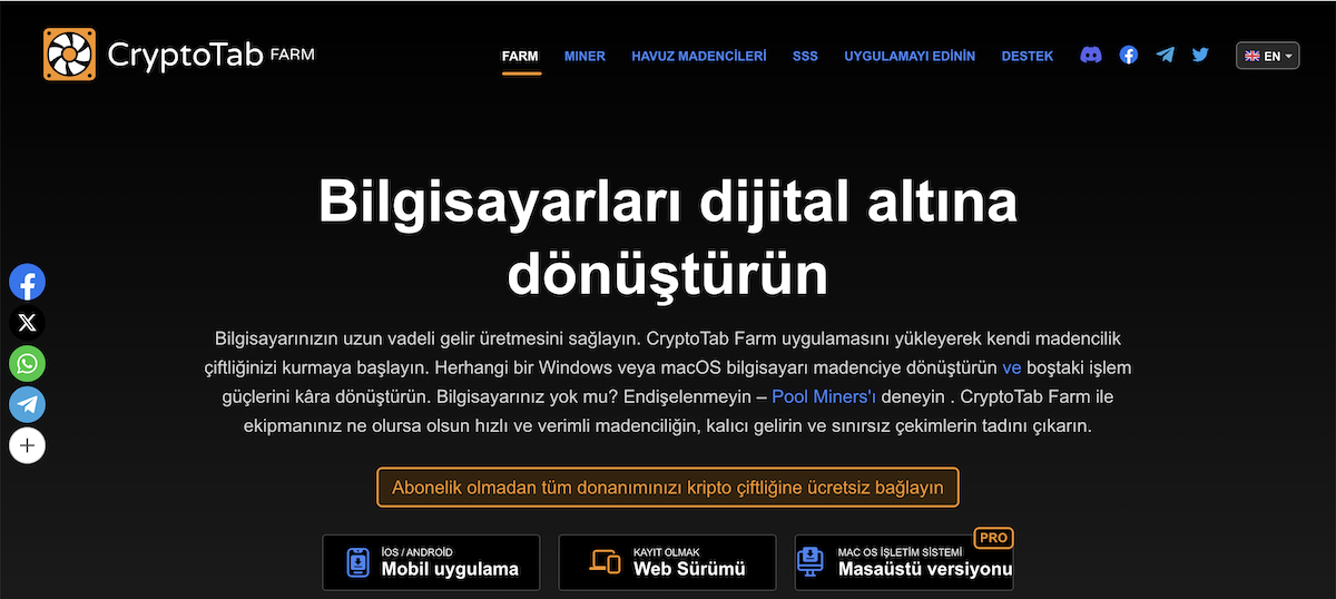 CryptoTab Farm en iyi Bitcoin madenciliği siteleri