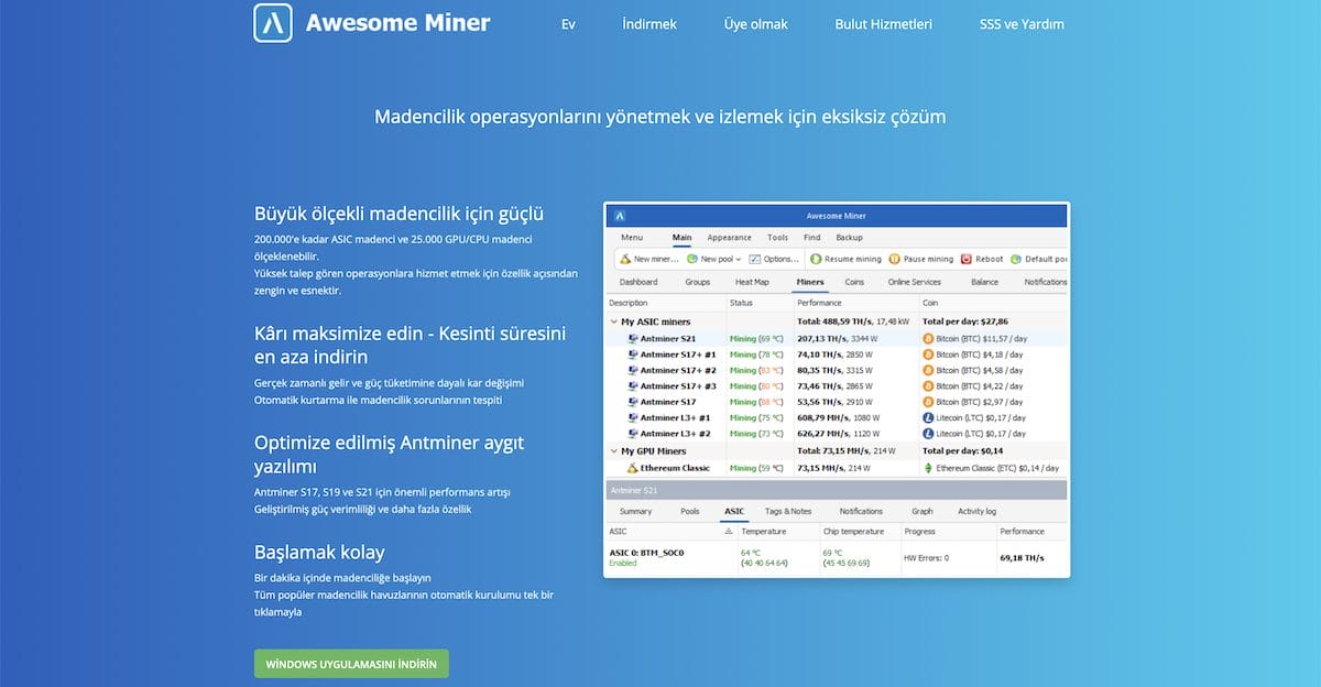 Awesome Miner en iyi Bitcoin madenciliği siteleri