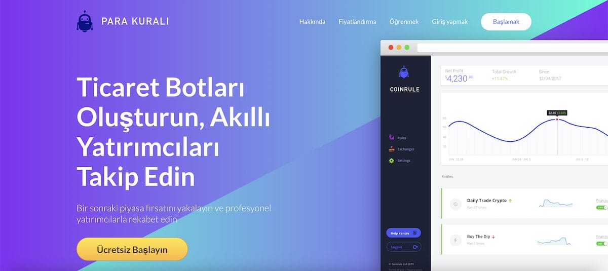 coinrule En iyi otomatik kripto ticaret platformları