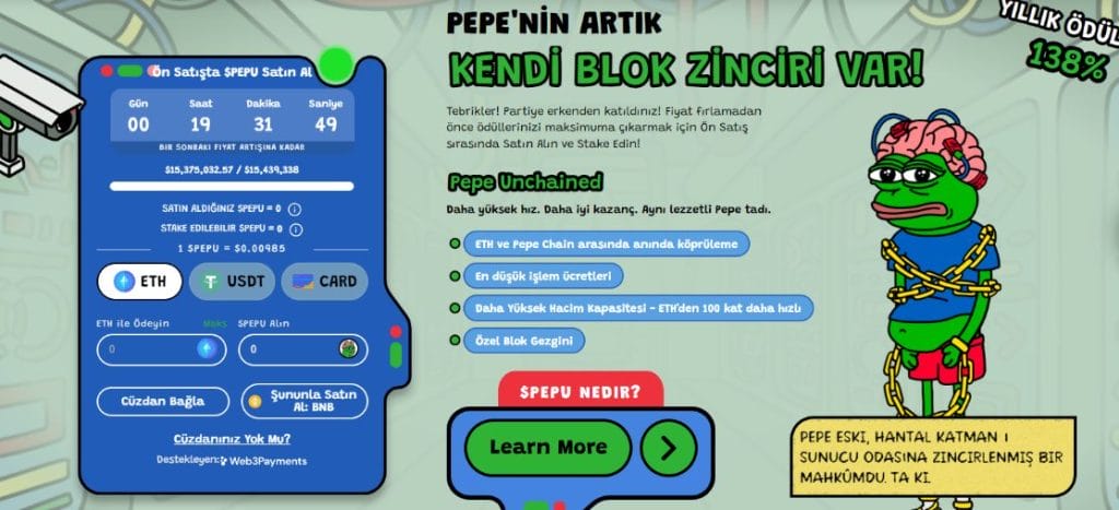 Pepe Unchained Ön Satışta 15 Milyon Dolar Yatırım Topladı