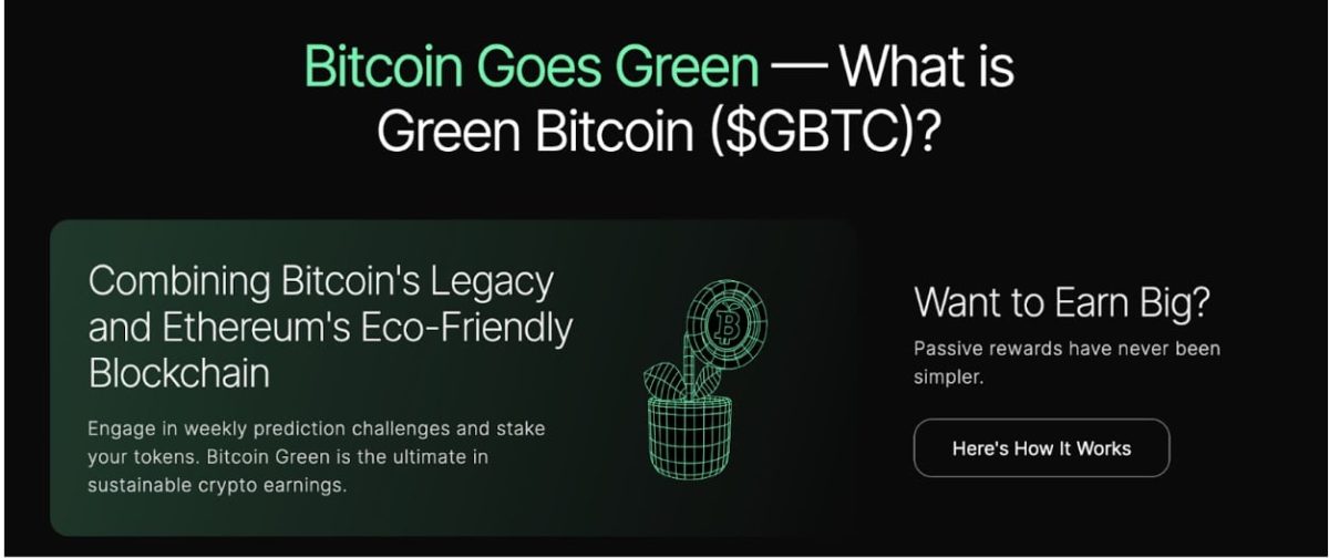 Green Bitcoinのコンセプトを説明した英文キャッチコピー
