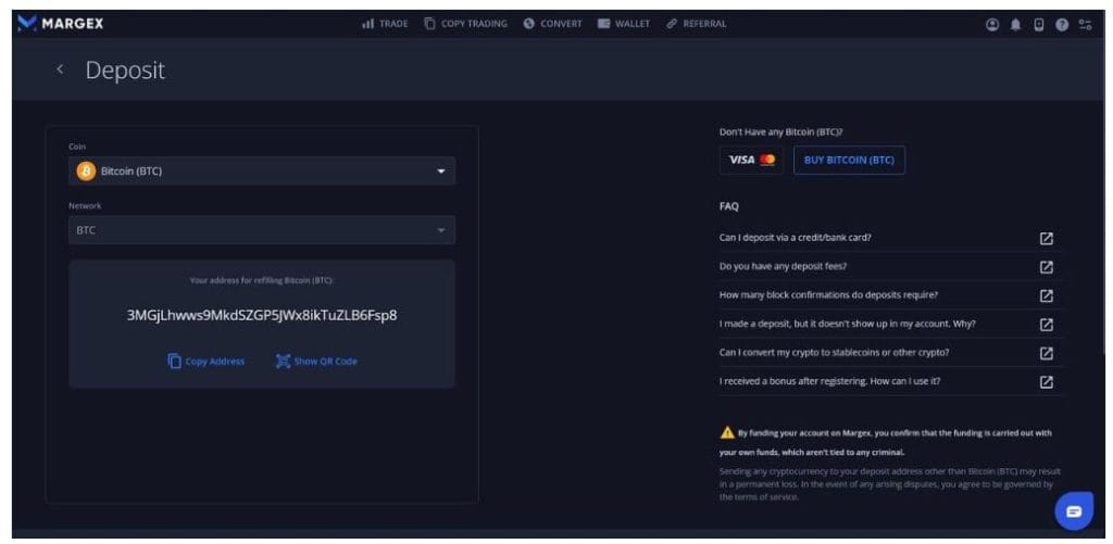 仮想通貨を購入」セクションを選択する
