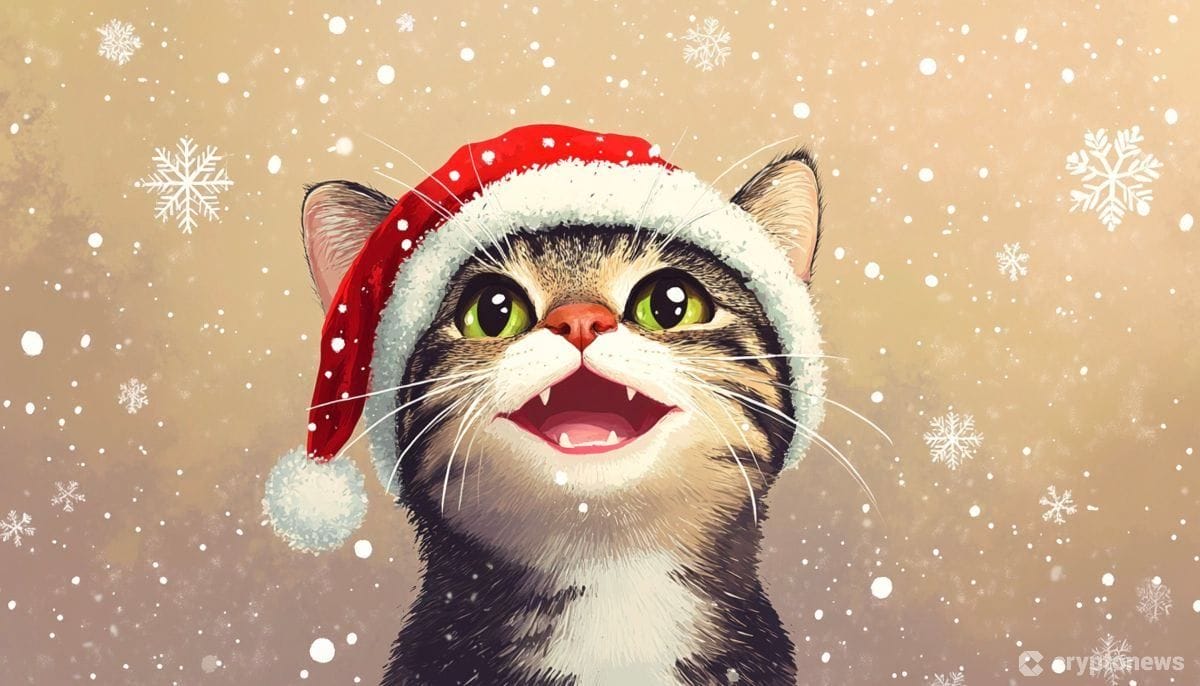 クリスマス帽子を被って微笑む猫