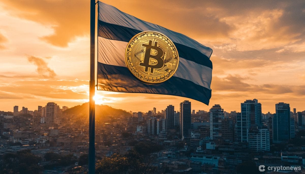 エルサルバドル国旗とビットコインのロゴが描かれた象徴的な画像