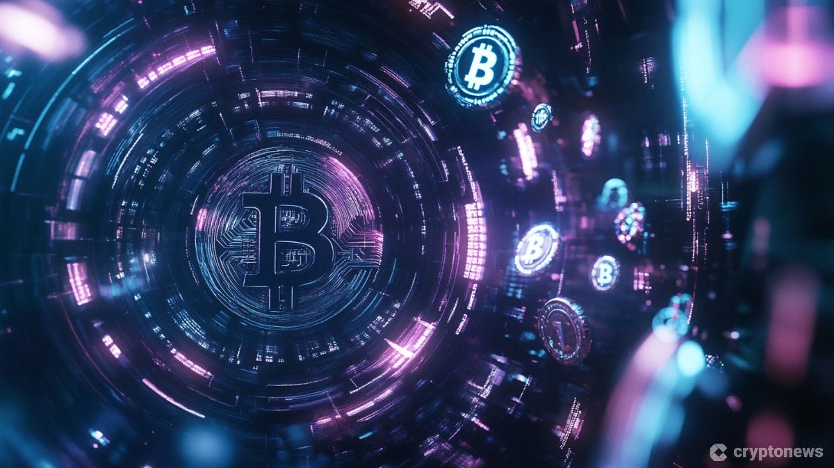 テザーとビットコインの統合を表現した未来的なイメージ