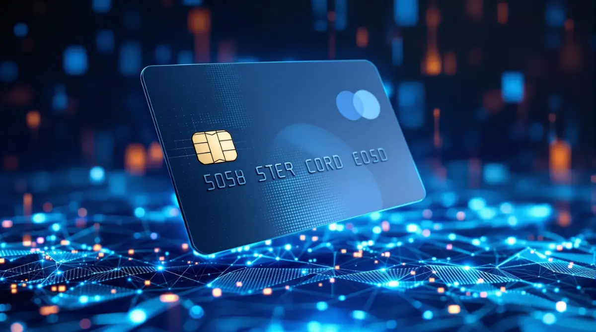 マスターカードと仮想通貨決済のイメージ