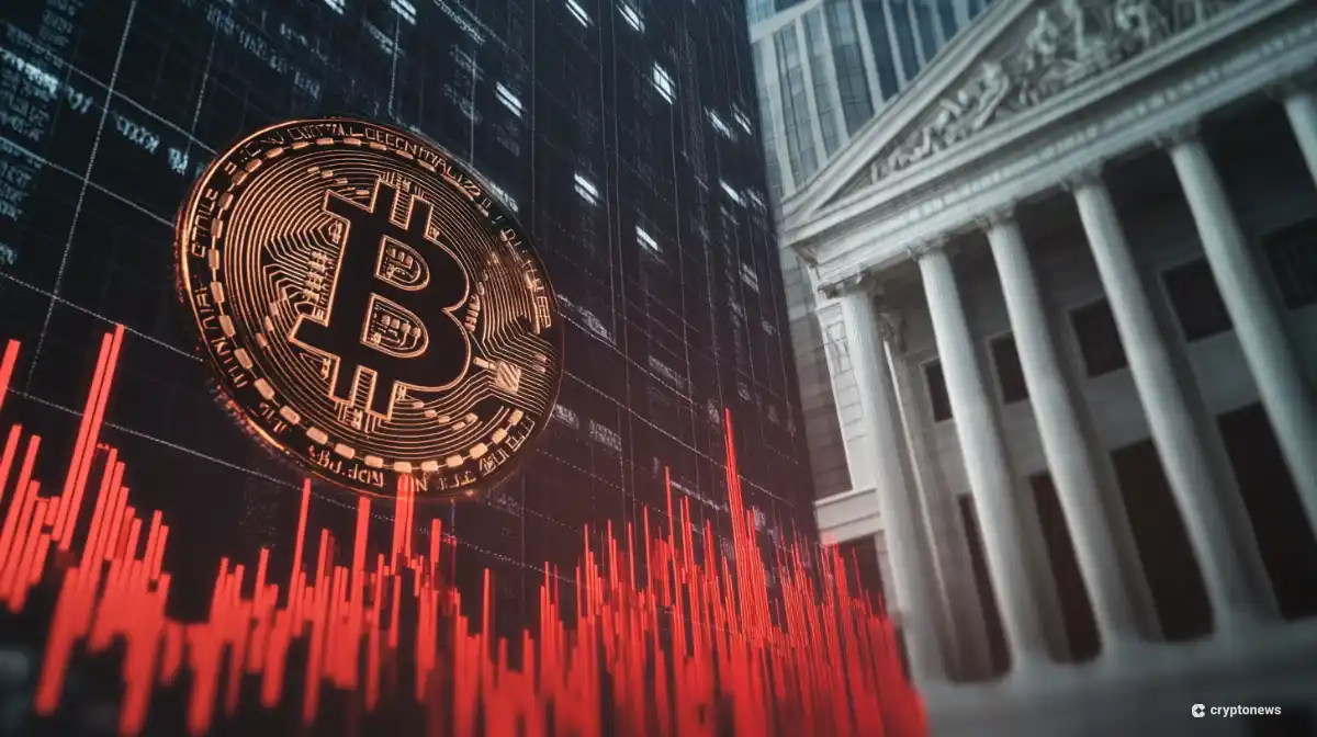 ビットコイン価格チャートと経済指標を示すデジタル表示画面