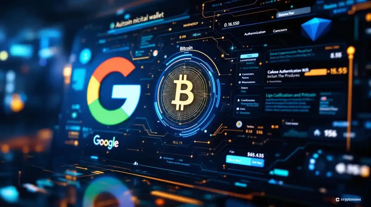 グーグルロゴとビットコインシンボルが融合したデジタルウォレットのインターフェース